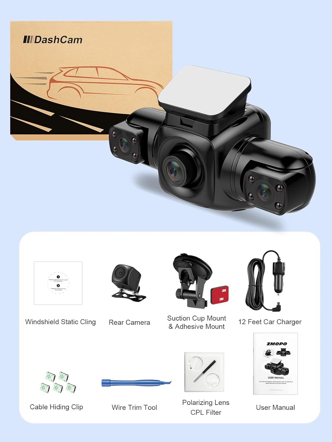 4 Channel Dash Cam Front and Rear Inside Left Right FHD 1080P Dash Camera for Cars, Built-in WiFi, Free 64GB Card