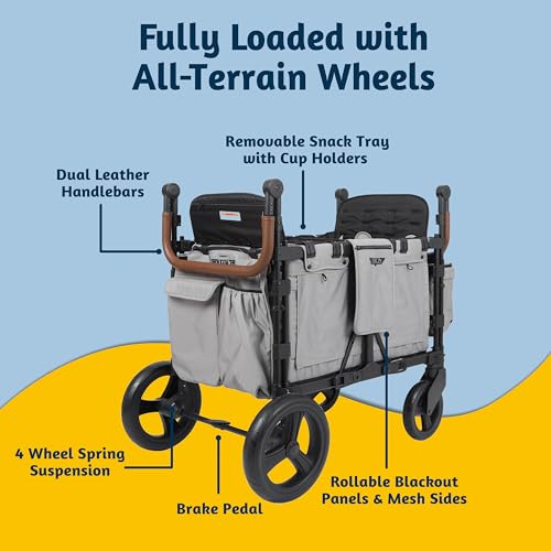 Keenz XC 2.0 - Luxury Comfort Stroller Wagon | Foldable 2 Passenger Double Seater with Adjustable Canopy | Cream