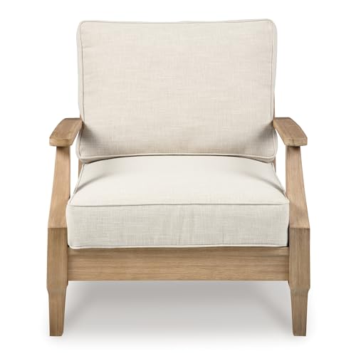Signature Design by Ashley Carter Hall Outdoor Eucalyptus Patio Sofa with Cushion, Beige