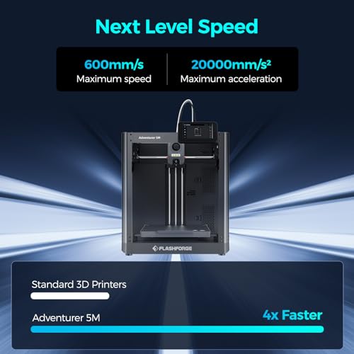 FLASHFORGE Official Adventurer 5M 3D Printer Auto Leveling, Max 600mm/s High Speed FDM 3D Printer with 280°C Direct Extruder, Quick Detachable Nozzle, Core XY Metal 3D Printer,Print Size 220×220×220mm