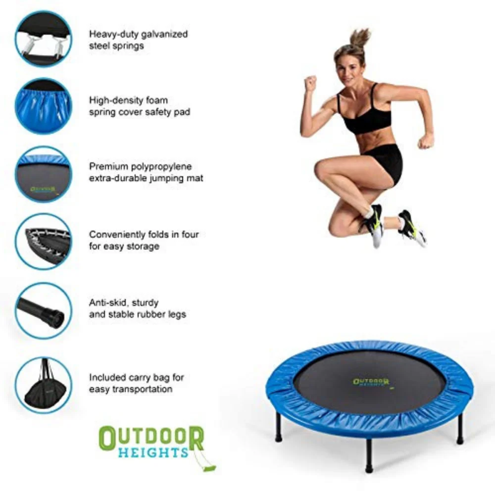 Outdoor Heights Mini Trampoline 36 inch Fitness Trampoline - Fitness Rebounder - With Carrybag