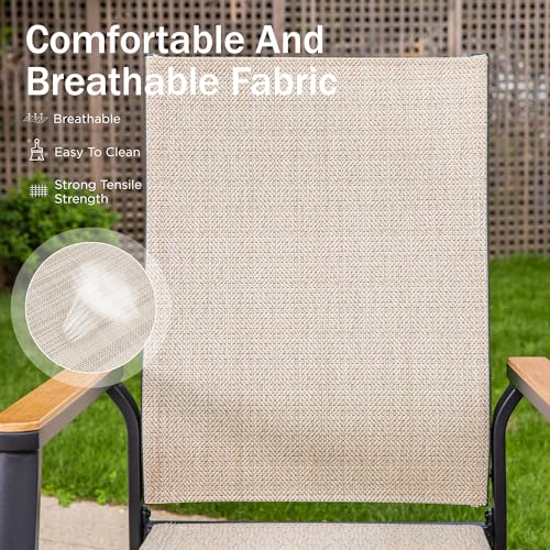 PHI VILLA Outdoor Stackable Dining Chairs Set of 6（Beige,Lightweight Aluminum Frame with Textilene Fabric & Wider Armrest,Easy to Store,Outdoor Chairs for Garden,Lawn