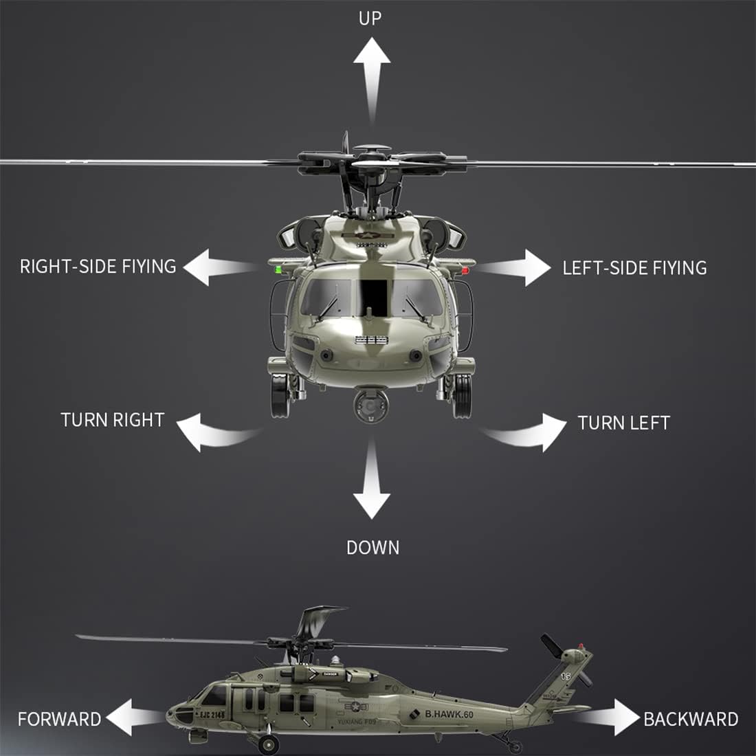 MAYS RC Helicopter for Adults, F09 1/47 2.4G 6CH Brushless Direct Drive Remote Control Military Helicopter for American UH60-Black Hawk Helicopter (RTF Edition)
