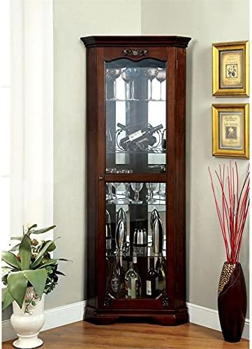 Furniture of America Lennie Wood Corner Curio Cabinet with Glass Door in Walnut