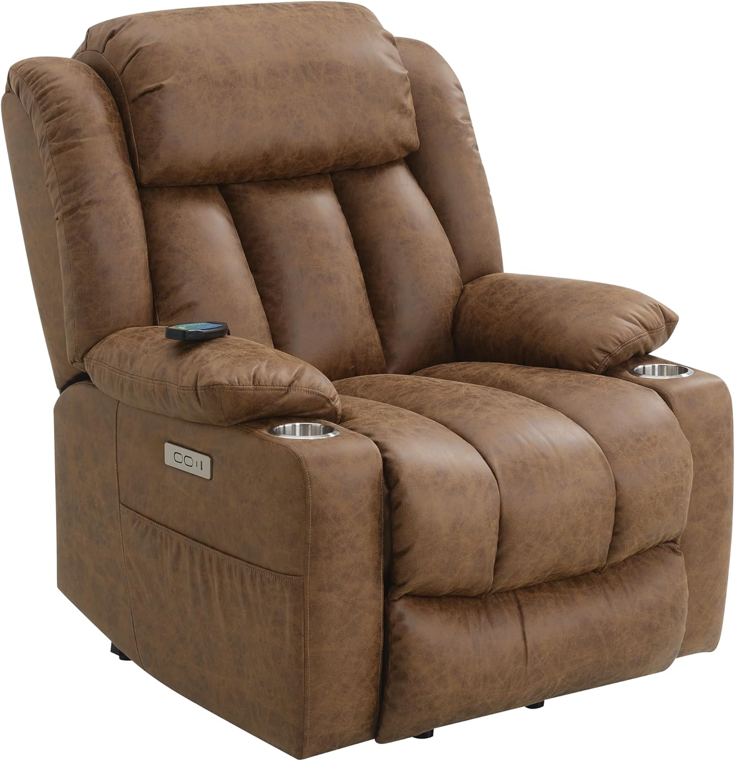 VOXIV Power Lift Recliner Chair for Elderly with Heat and Massage Lay Flat Lift Chairs for Seniors Infinite Position Extended Footrest Cup Holder Pockets Brown Leather Aire
