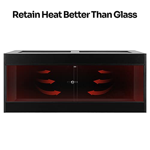 OIIBO Reptile Original Wood Enclosure, Large & Wide Reptile Terrarium with Double Hinge Sliding Doors and Top Screen Ventilation Black Reptiles Habitat Lounge (48"x24"x24")