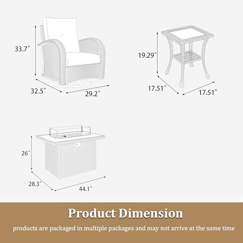 5 Pieces Wicker Patio Furniture Set, Luxury Outdoor Conversation Set with High Back Swivel Rocker Chairs
