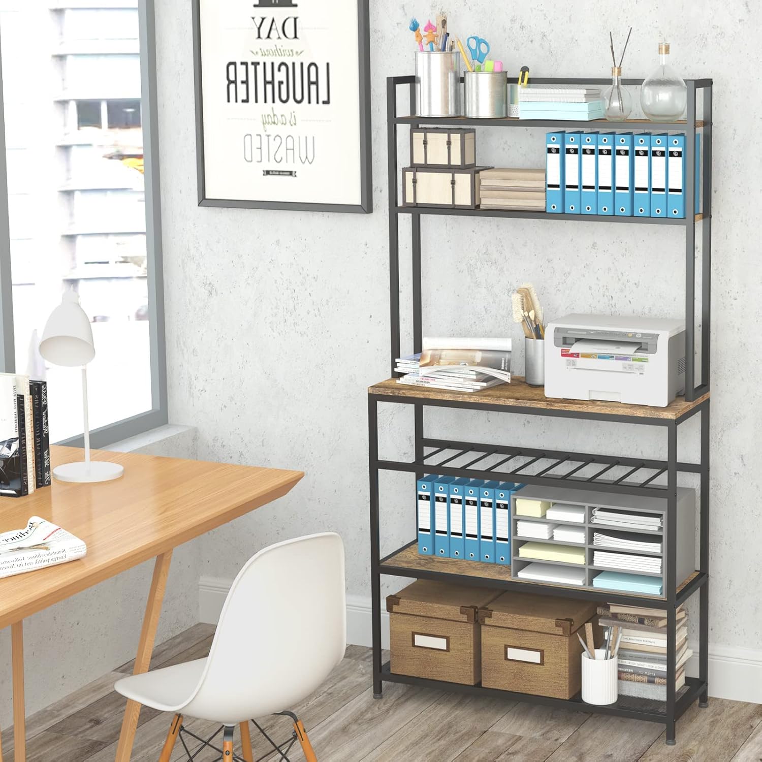 Industrial Kitchen Baker's Rack Coffee Station Microwave Oven Stand Kitchen Pantry Shelf Free Standing Opening Utility Storage Cabinet Sideboard for Kitchen Dining Room Living Room
