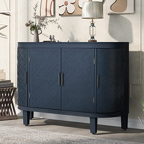 Buffet Cabinet Accent Storage Cabinet Sideboard Wooden Cabinet with Antique Pattern Doors for Hallway, Entryway, Living Room, Bedroom (Grey)