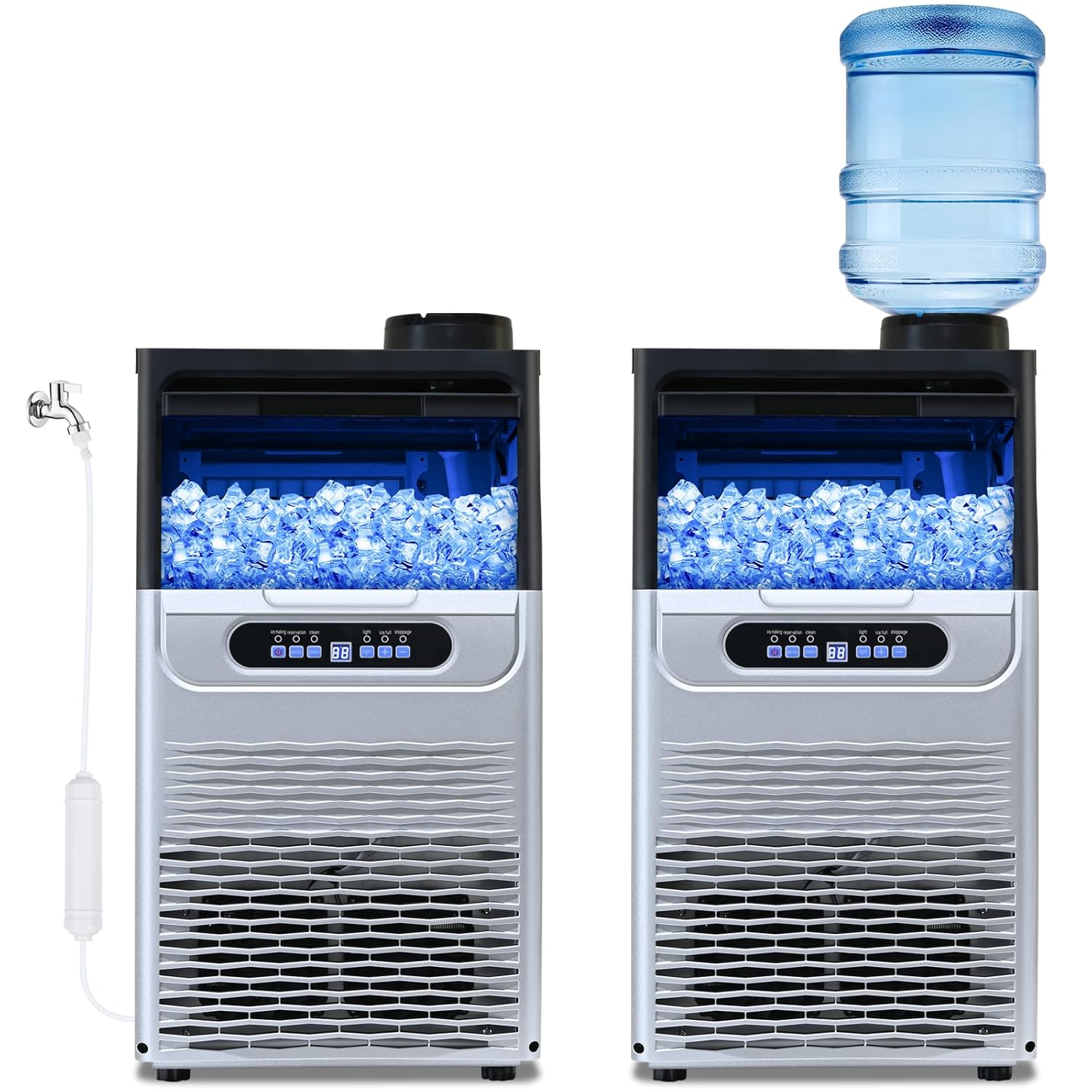 Commercial Ice Maker, 100Lbs/24H Ice Maker Machine, 2 Water Inlet Modes, Ice Maker with 20lbs Storage, Auto Self-Cleaning, Under Counter/Freestanding Ice Maker for Home/Office/Shop/Bar