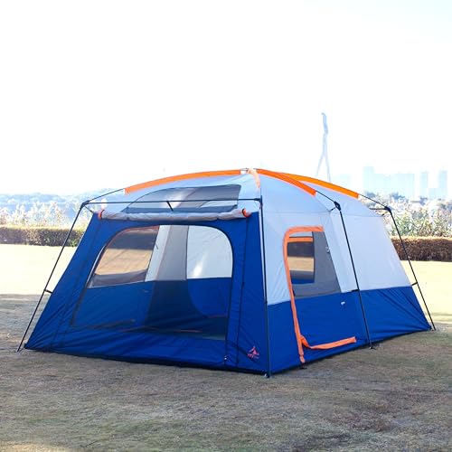 KTT Extra Large Tent 10-12-14 Person(Style-B),Family Cabin Tents,2 Rooms,3 Doors and 3 Windows with Mesh,Straight Wall,Waterproof,Double Layer,Big Tent for Outdoor,Picnic,Camping,Family Gathering