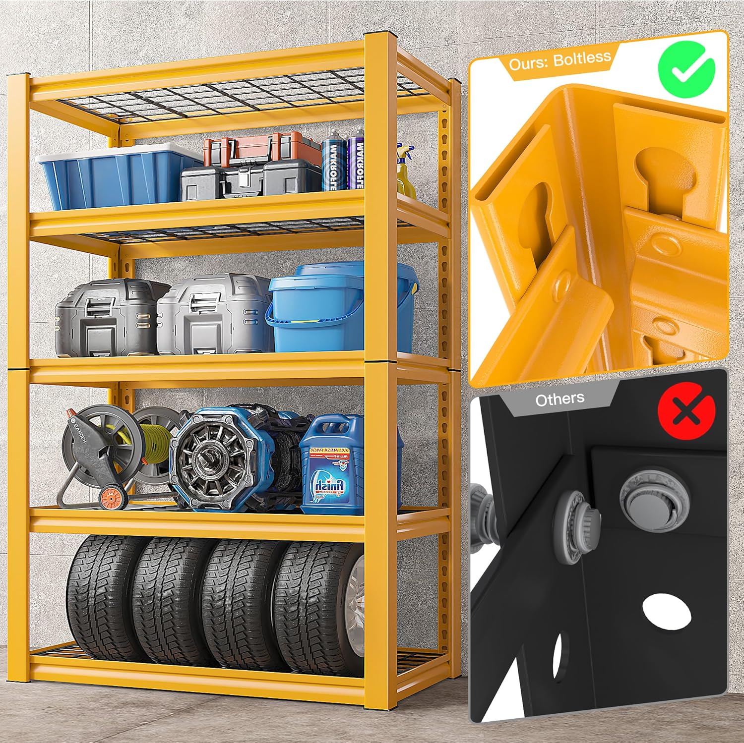 REIBII 72" H Garage Shelving Heavy Duty 2000LBS, Adjustable Storage Shelves Metal Shelving Units and storage 5-Tier Heavy Duty Shelving Pantry Industrial Shelves Storage Rack 35.8"W x 16.1"D x 72"H