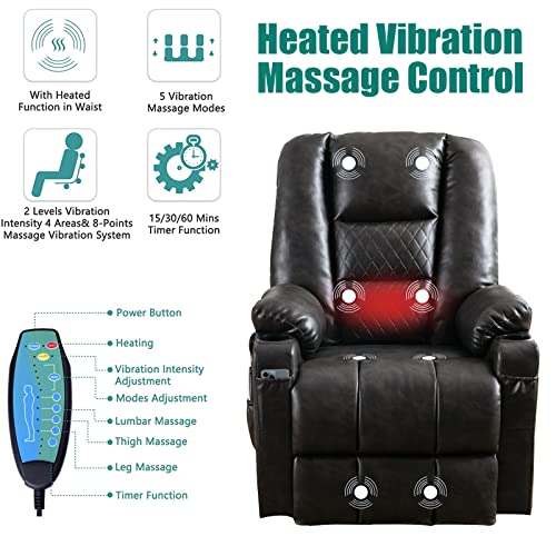 Power Lift Recliner Chair with Massage and Heat- Electric Recliners Chair for Elderly & Adult Ergonomic Single Lounge Sofa Home Theater Seating with 4 Pockets/USB…