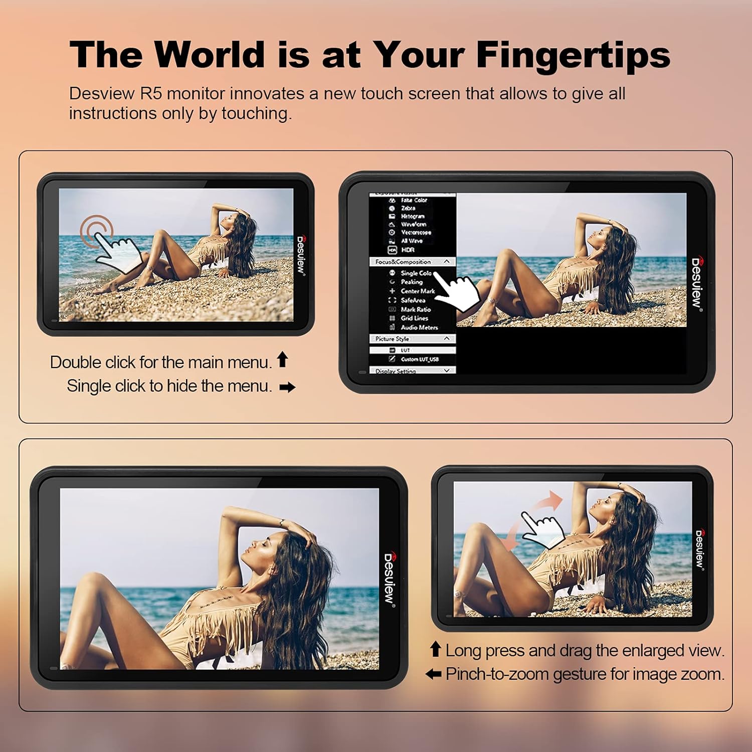 Desview R5 Camera Field Monitor, 5.5 inch Touch Screen Camera Monitor 1920x1080 IPS with HDR/3D-Luts Support 4K Input/Output for DSLR Camera