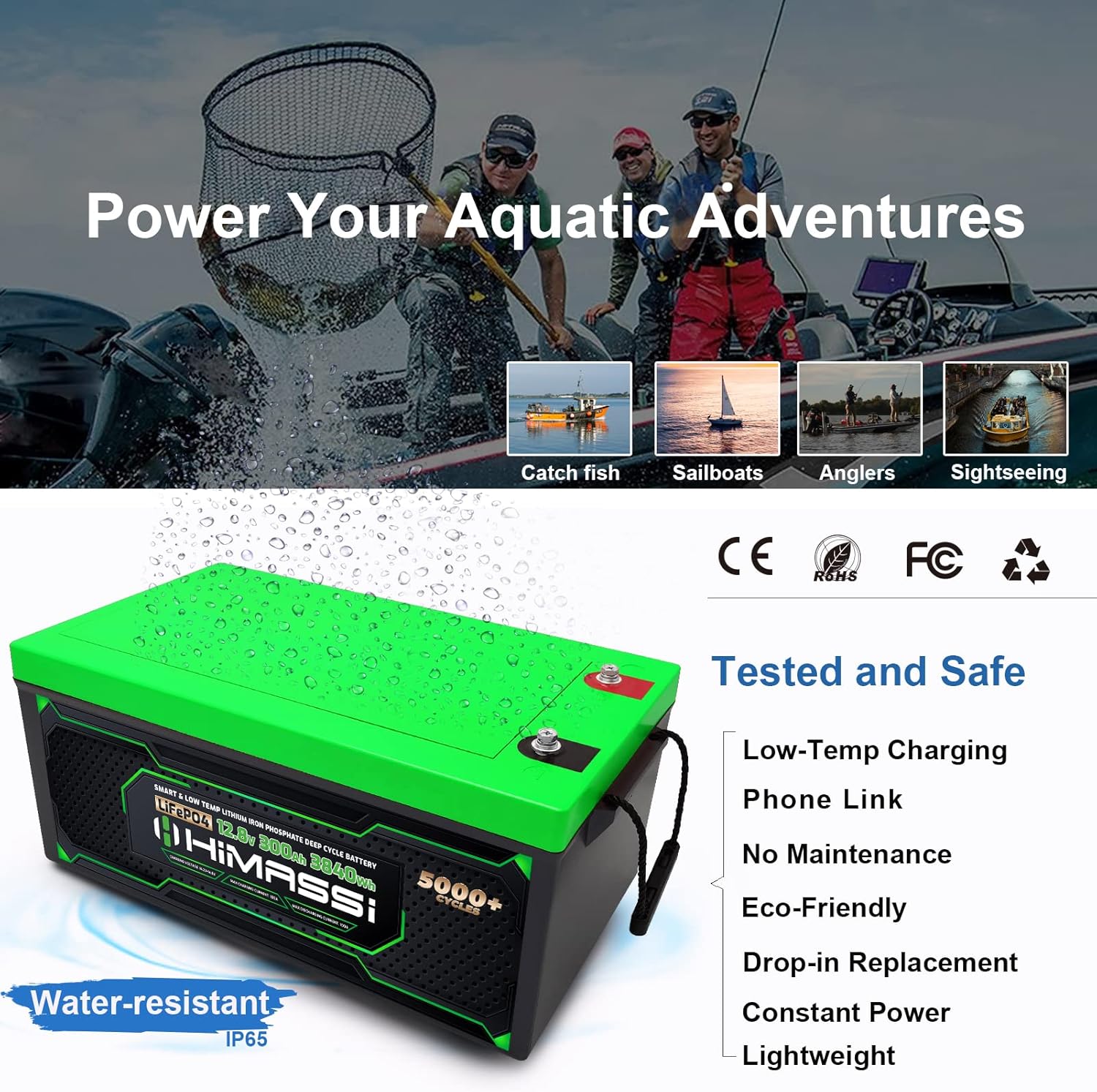 LiFePO4 Battery, 12V 400Ah Lithium Battery, Built-in 250A BMS, Lithium Ion Battery for Trolling Motor, Solar, Marine, RV Car, Camper, Home Storage, Off-Grid System