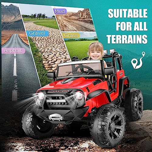 Hikole 24V Ride on Car Truck with Remote Control, 2 Seater Kids Power Electric Wheels Jeep, 3 Speeds, Bluetooth, LED Lights, Suspension, 24 Volt Ride On Toys for Big Kids 3-8 (Pink)