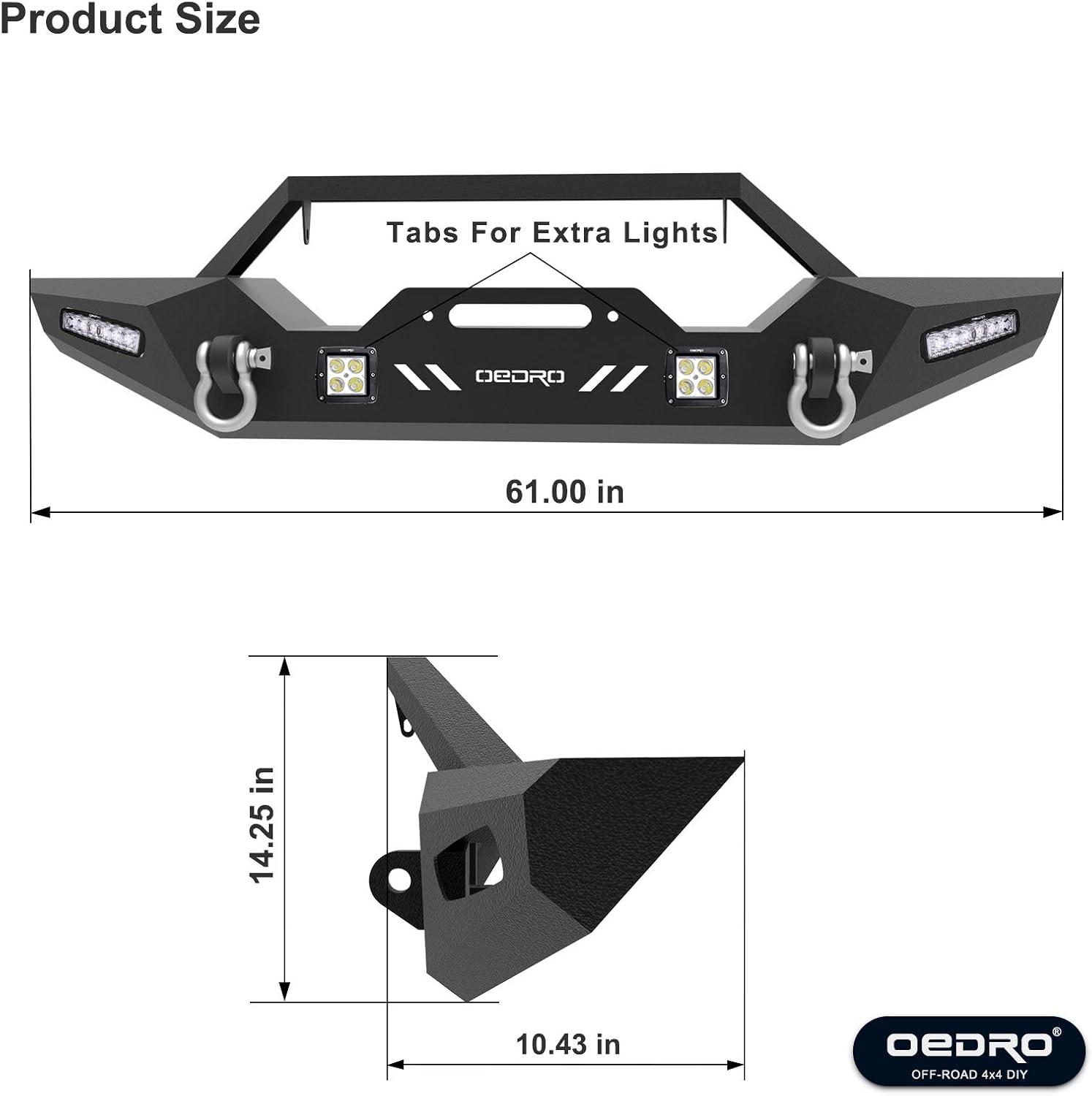 OEDRO Front Bumper Compatible with 2018-2024 Jeep Wrangler JL & Unlimited, 20-24 Gladiator, Rock Crawler Bumper with Winch Plate Mounting & 4 x LED Lights & 2 x D-Rings