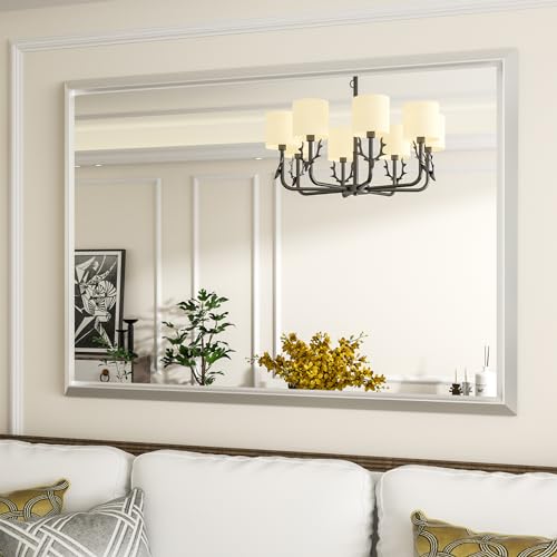 Black Bathroom Mirror for Wall, 60" x 36" Large Framed Rectangle Mirror with Beveled Stereoscopic Aluminum Alloy Frame, Wall Mirror for Hotel Double Vanity, Barber Shop (Horizontal/Vertical)