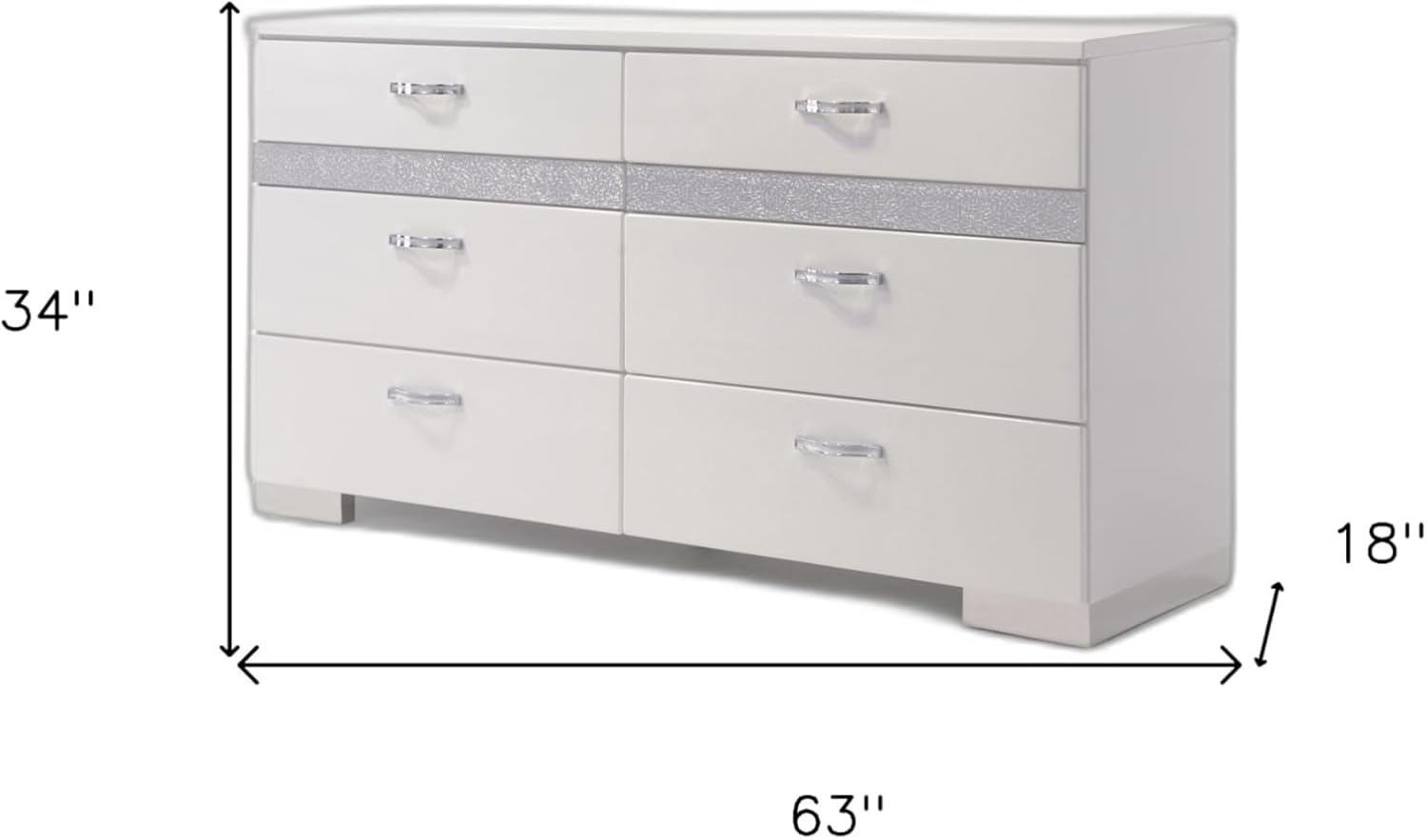 63" White High Gloss Manufactured Wood Eight Drawer Double Dresser
