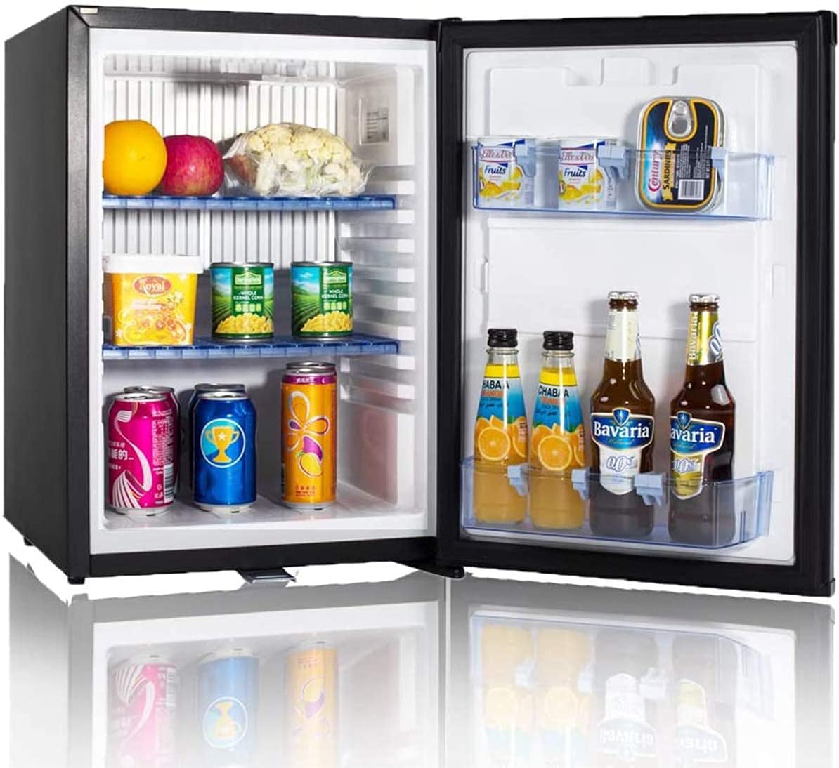 SMETA Mini Fridge No Noise: Absorption Refrigerator 12V/110V Portable for Dorm Office Truck Camper, with Lock, DC AC, 1.0 Cu.Ft, Black