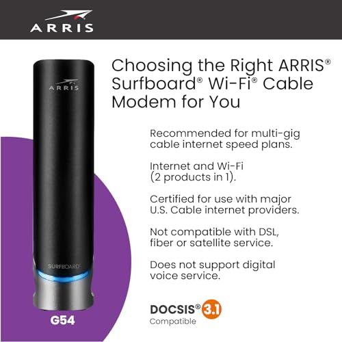 ARRIS (SB8200) - Cable Modem - Fast DOCSIS 3.1 32x8 Gigabit Cable Modem , Approved for Comcast Xfinity, Cox, Charter Spectrum, & more | 1 Gbps Max Internet Speed, 4 OFDM Channels - (No Built-in Wifi)