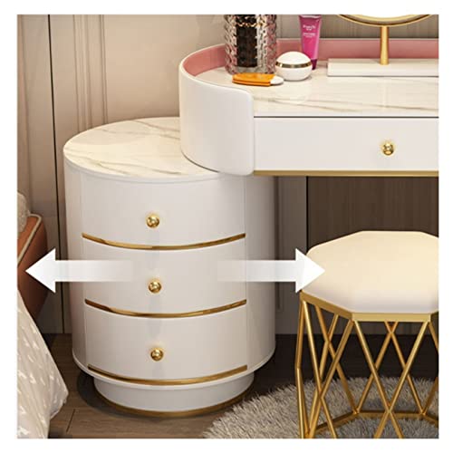 Vanity Table White Vanity Set Makeup Vanity Desk with Round Mirror, White Vanity Makeup Table Girls and Women Vanity Table for Bedroom with Lots Storage Dressing Table(D,120cm)