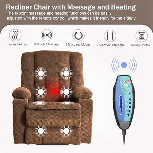 Recliner Chair, Power Lift Chair for Elderly with Massage and Heating, Ergonomic Lounge Chair with 2 Cup Holders Side Pockets, Single Sofa with Remote Control USB Port for Living Room