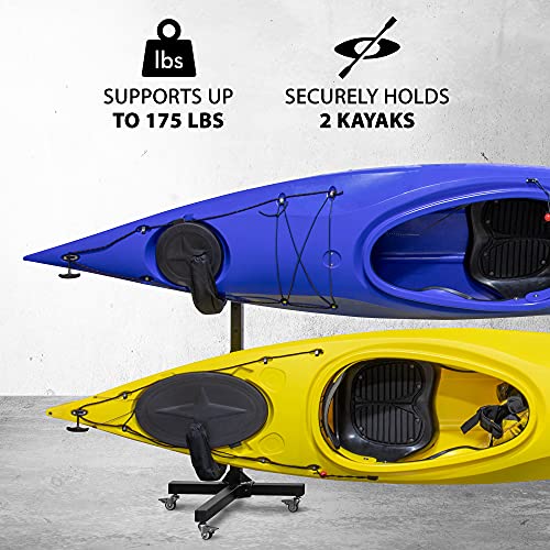 RaxGo Freestanding Kayak Storage Rack, Heavy Duty Storage for Two-Kayak, SUP, Canoe & Paddleboard for Indoor, Outdoor, Garage, Shed, or Dock, Adjustable Height