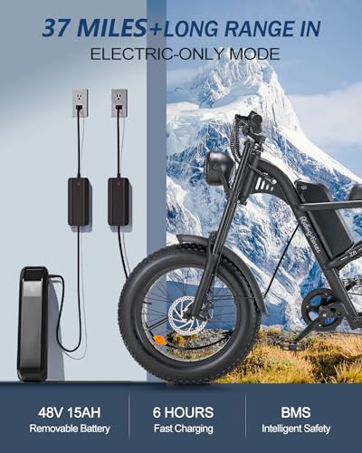 Riding'times 1500W Moped Style Electric Bike, 20 Inch Fat Tire & 6-Layer Full Suspension Ebike, Up to 28MPH & 75 Miles, 15.6AH Removable Battery, All-Terrain E Bike for Mountains, Snow, Sand, Road