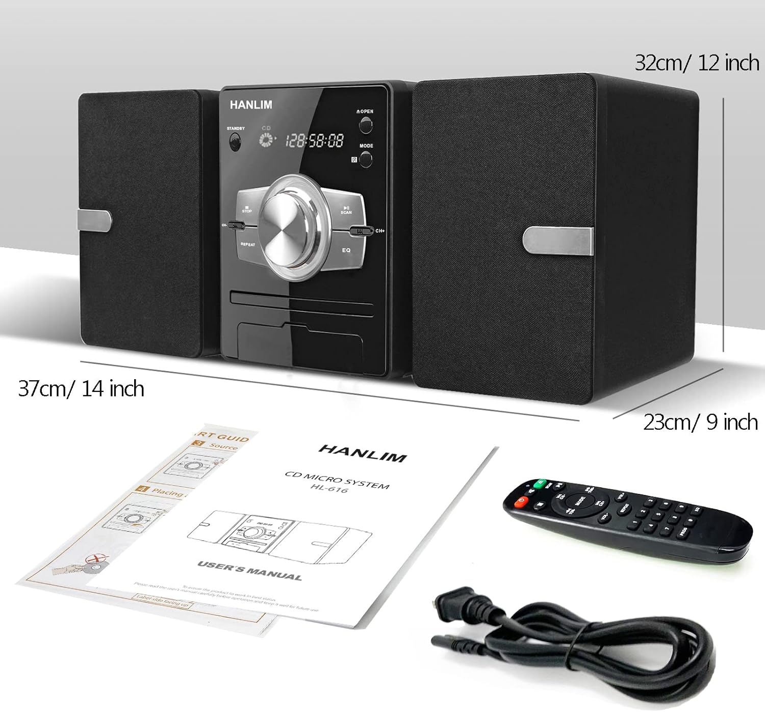 CD Micro System, Stereo System, Home Audio with FM Radio, CD, USB, Aux-in, Input BT and Remote Control, Silk Tweeters Stereo Shelf System with CD Player, DSP Technology 30W (2x15W)