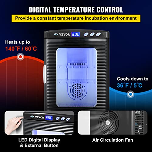 Happybuy Black Reptile Incubator 25L Scientific Lab Incubator Digital Incubator Cooling and Heating 5-60°C Reptile Egg Incubator 12V/110V Work for Small Reptiles