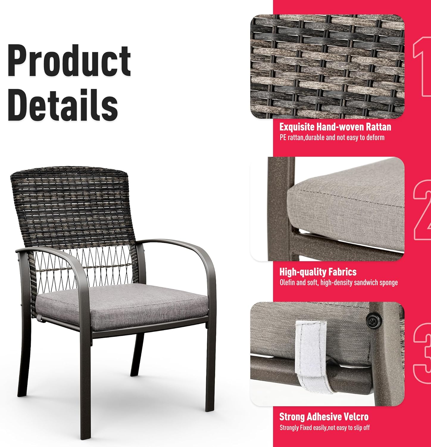 Pamapic Patio Table and Chairs Set, All-Weather Rattan Outdoor Table and Chairs with Removable Waterproof Cushions, Plastic-Wood Patio Dining Set for 6 with Umbrella Hole(Gray)