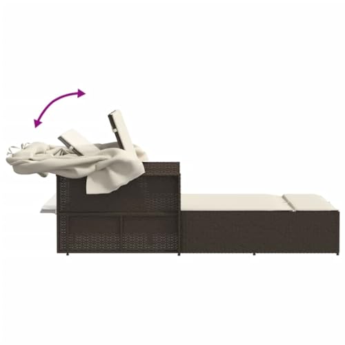 Double Sun Lounger with Canopy and Cushions Brown Poly Rattan,Double Sun Lounger with Adjustable Backrest and Retractable Canopy for Enhanced Outdoor Relaxation Sun Loungers, Chaise Lounges, Patio Fur