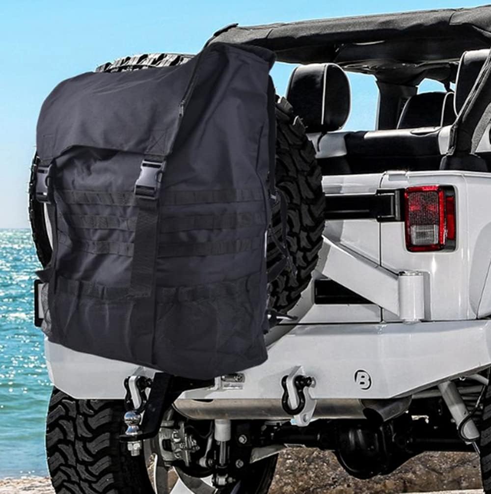 Spare Tire Trash Bag, Off-Road Rear Wheel Storage Organizer Car Gear Backpack Accessories for Wrangler JL JLU JK JKU SUV Truck, Fits 30" to 33" Spare Tire