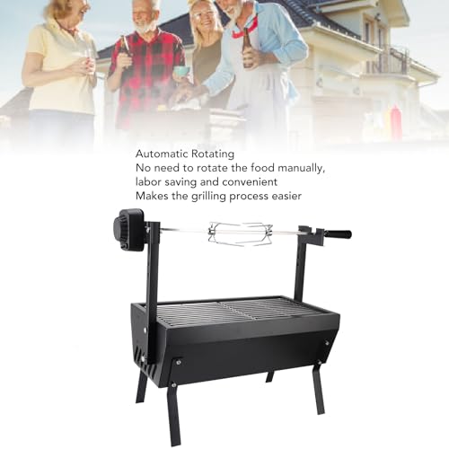 Rotisserie Grill, BBQ Whole Pig Lamb Goat Charcoal Spit Grill Electric 4W Motor BBQ Hog Rotisserie Roaster, 55.1lb Load Bearing Capacity Lamb Rotisserie System for Camping, US Plug