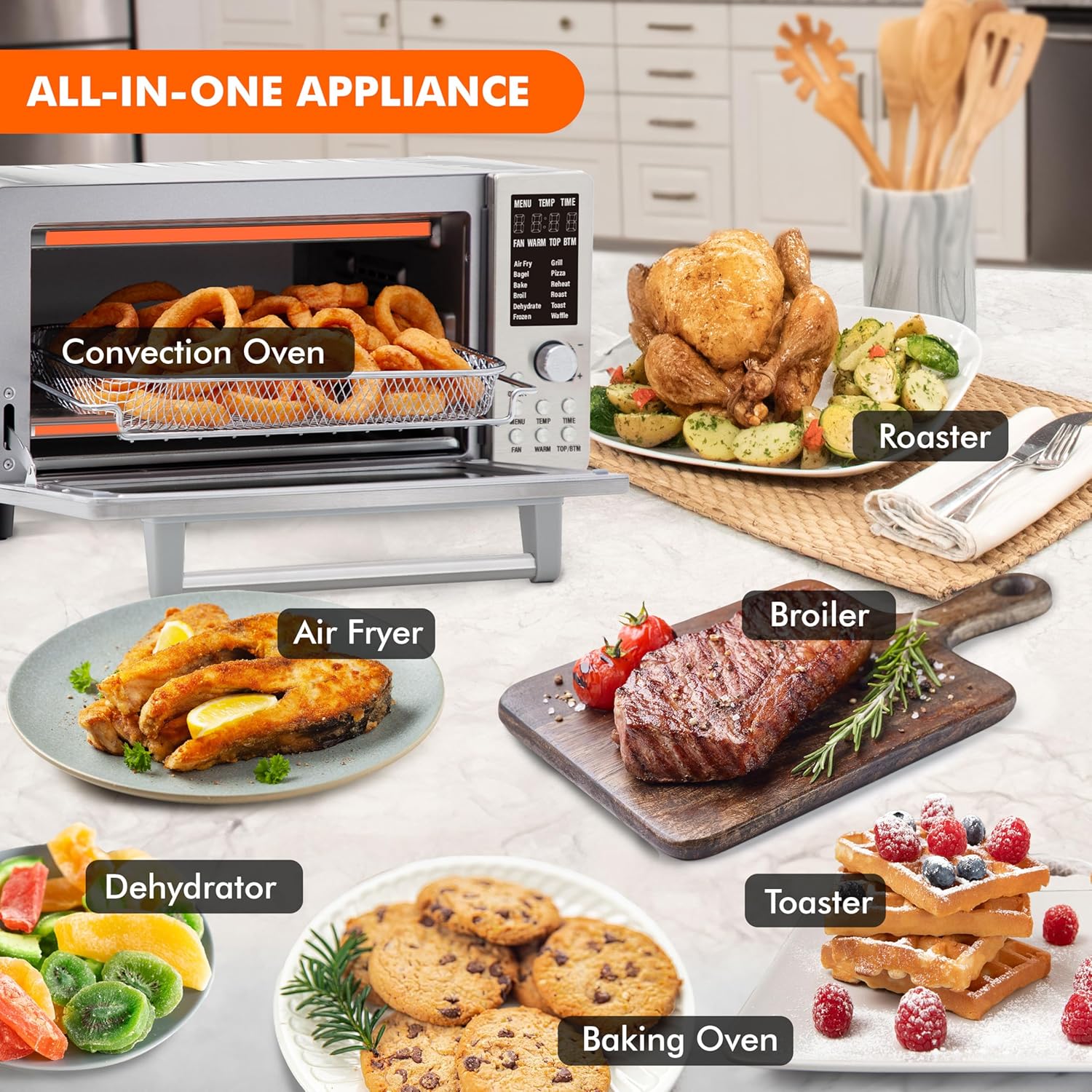 Nuwave Bravo Pro Smart Air Fryer Toaster Oven Combo, Airfryer Convection Oven Countertop, 12-in-1 Functions with Quicker & Even Crisp Technology, 1800W, 50-450°F, PFAS-Free, 21QT, Stainless Steel