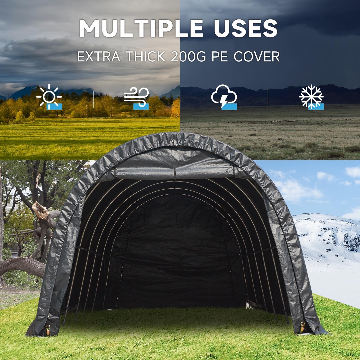 MELLCOM 12 x 24 FT Heavy Duty Carport, Portable Garage with All-Steel Metal Frame and Round Style Roof, Anti-Snow Car Canopy Outdoor Storage Shelter for Car, Truck, Boat