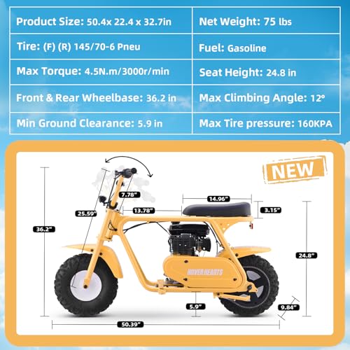 Mini Bike, Gas Dirt Bike, Minibike, Gas Powered Mini Bikes for Adults, 99cc-4 Stroke Pit Bike with Led Light, Min Dirtbike, Motorcycle Max Load 200 Lbs, Max Speed 28 Mph, Age13+