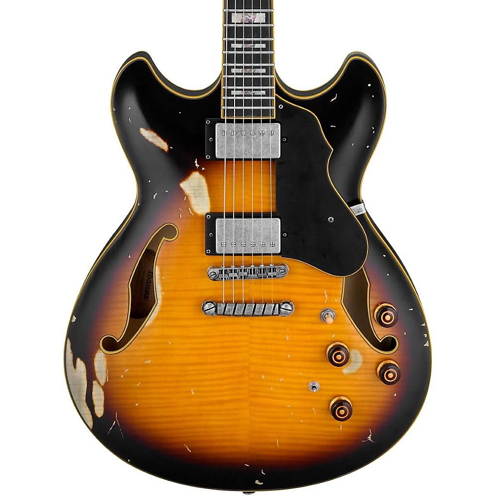 Ibanez Artstar Vintage ASV100FMD Semi-Hollow Electric Guitar in Yellow Sunburst Low Gloss