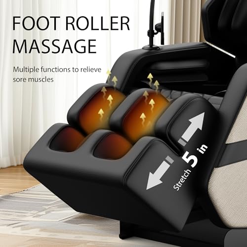 Full Body Massage Chair, PU Leather Zero Gravity Massage Chair with Airbags and Foot Roller, 6 Fix Point Rollers Recliner Chair, Gold