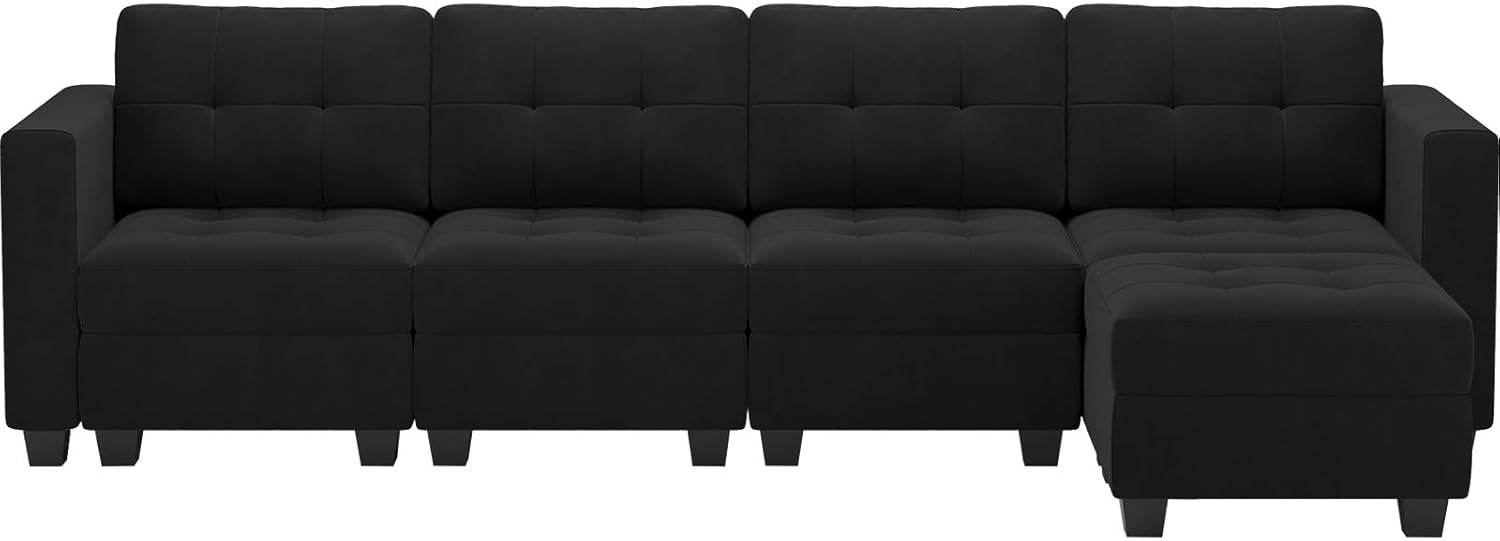 Belffin Modular Sectional Sofa Couch with Storage Seats and Ottomans, Velvet Convertible Sofa with Reversible Chaise, 5 Piece Sofa Sectionals, L Shaped Sleeper Couch, Black