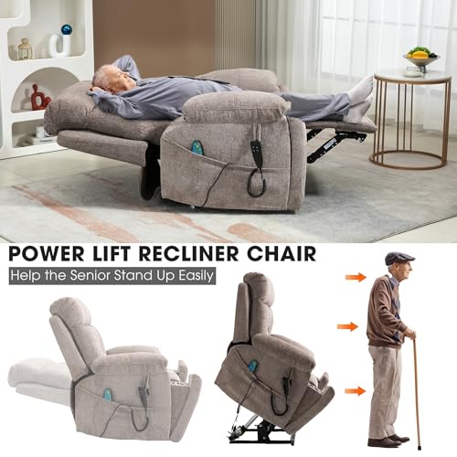 Power Lift Chair Lay Flat Recliner Infinite Position Electric Dual Motor Stand Up Lift Chair with Massage and Heat for Adults,Heavy Duty Recliners with 2 Remote Controls and Two Cup Holders