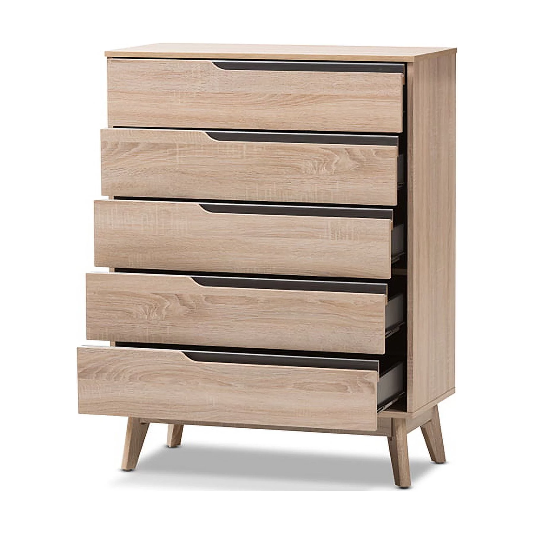 Baxton Studio Fella Mid-Century Modern Two-Tone Oak and Grey Wood 5-Drawer Chest