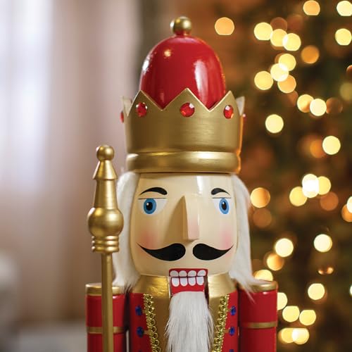 Fun Express 3 Ft. Large Classic Green Wooden Holiday Nutcracker with Scepter, Festive Christmas Decoration