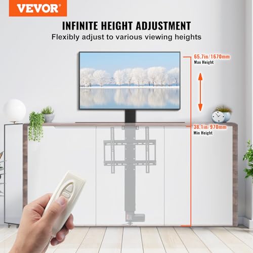 VEVOR Motorized TV Lift Stand, Fits 26""-57"" TVs | Adjustable Height (38"" to 66"") | Remote Control, Space-Saving TV Mount