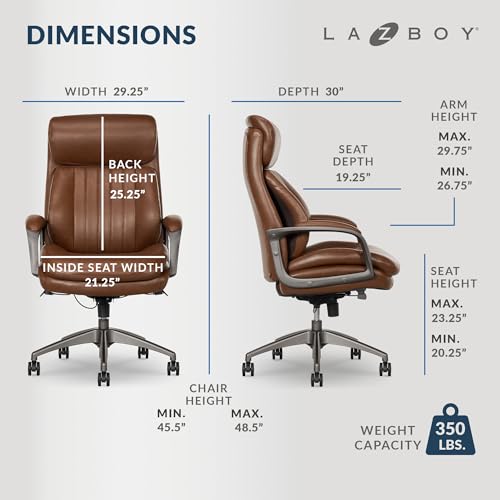 La-Z-Boy Nova Vegan Leather Modern Executive Ergonomic Design Office Chair, Memory Foam Thick Contoured Seat Back with Patented Lumbar Support Technology, Soft to Medium Sit Comfort, Black