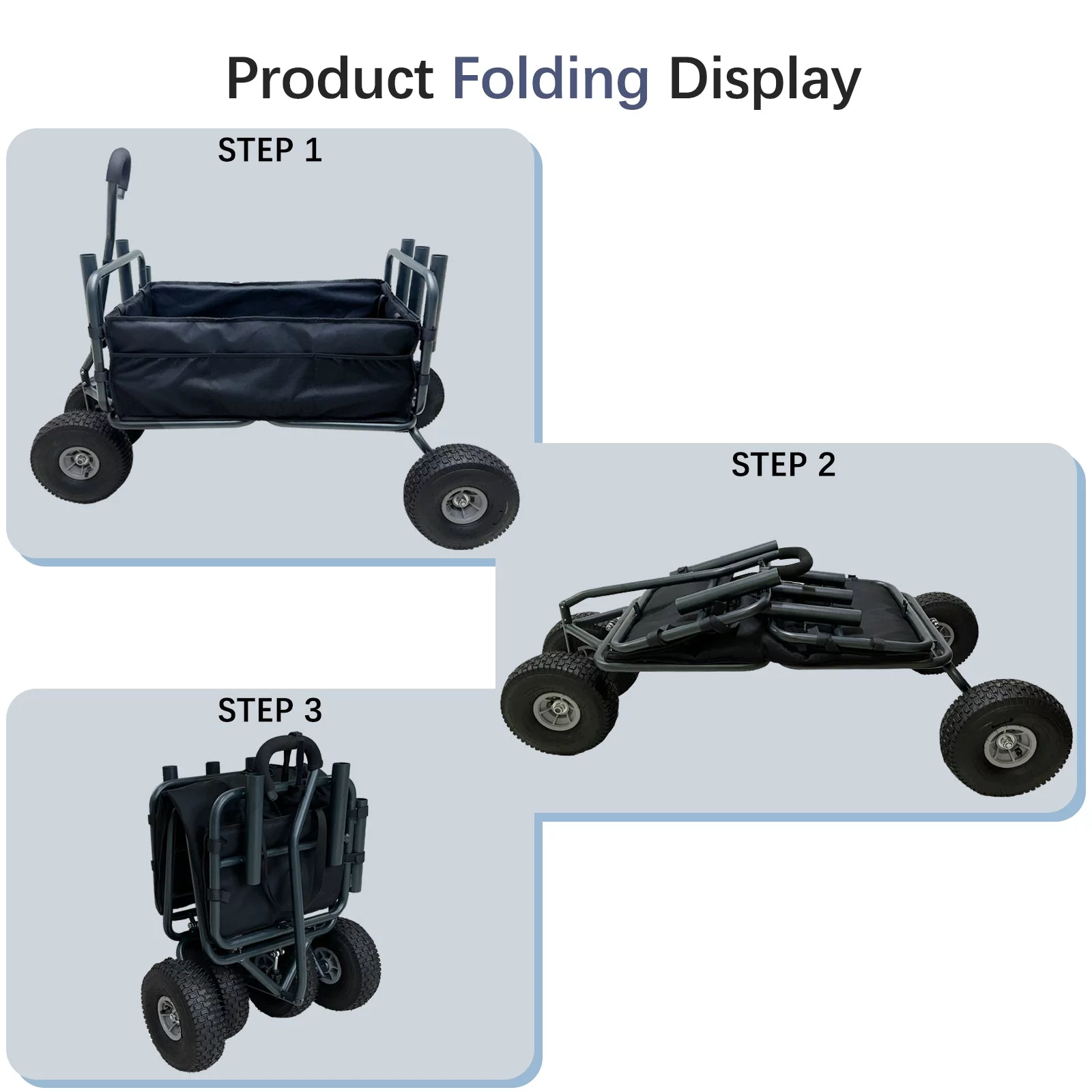GDLF Fishing Cart  Heavy Duty Foldable Collapsible Wagon  Rod Holders 550 Pound Capacity 53.9"x26.4"x38.8"