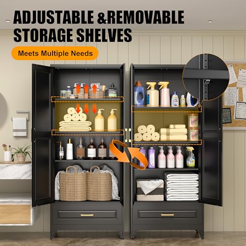 71" Tall Metal Storage Cabinet, Kitchen Pantry Storage Cabinets with Doors and 4 Shelves, White Pantry Cabinet, Utility Kitchen Cupboard, Large Steel Cabinets for Dining Room, Office, Living Room