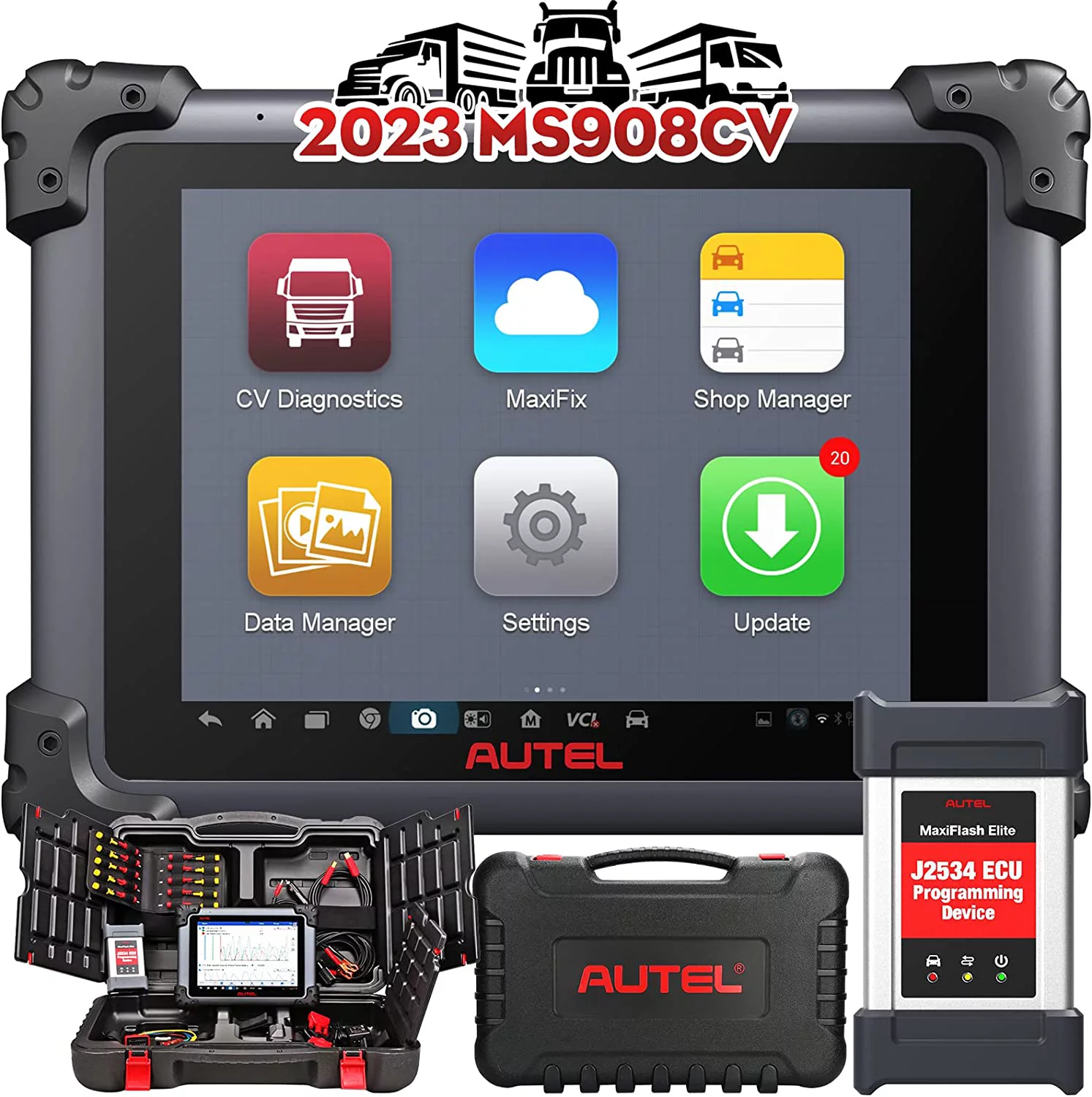 Autel Maxisys MS908CV Heavy Duty Car Diagnostic Scan Tool with J-2534 ECU Programming, Coding, Active Test 25 Services, 23 Adaption Functions