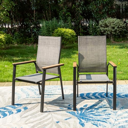 PHI VILLA Outdoor Stackable Dining Chairs Set of 6（Beige,Lightweight Aluminum Frame with Textilene Fabric & Wider Armrest,Easy to Store,Outdoor Chairs for Garden,Lawn
